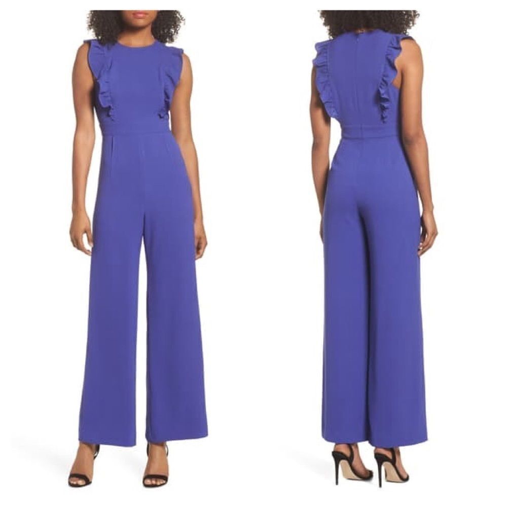Charles Henry Blue Ruffle Jumpsuit Size Large